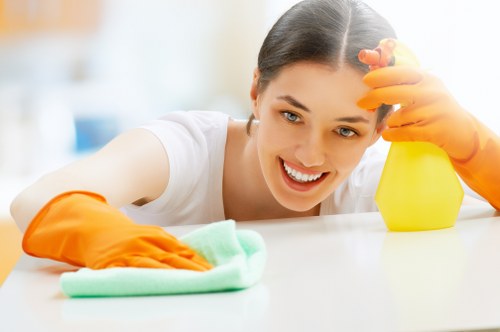 Office cleaners working in a Croydon business reception area