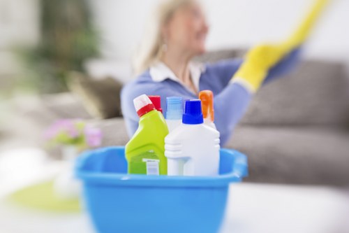 Domestic cleaner tidying a modern kitchen in Croydon