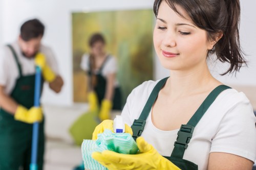 Domestic cleaner working in a Croydon kitchen and living area