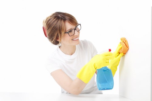 Local cleaner working in a Croydon townhouse hallway